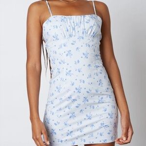 Victoria + Sophia blue floral cotton mini spaghetti strap babydoll dress small